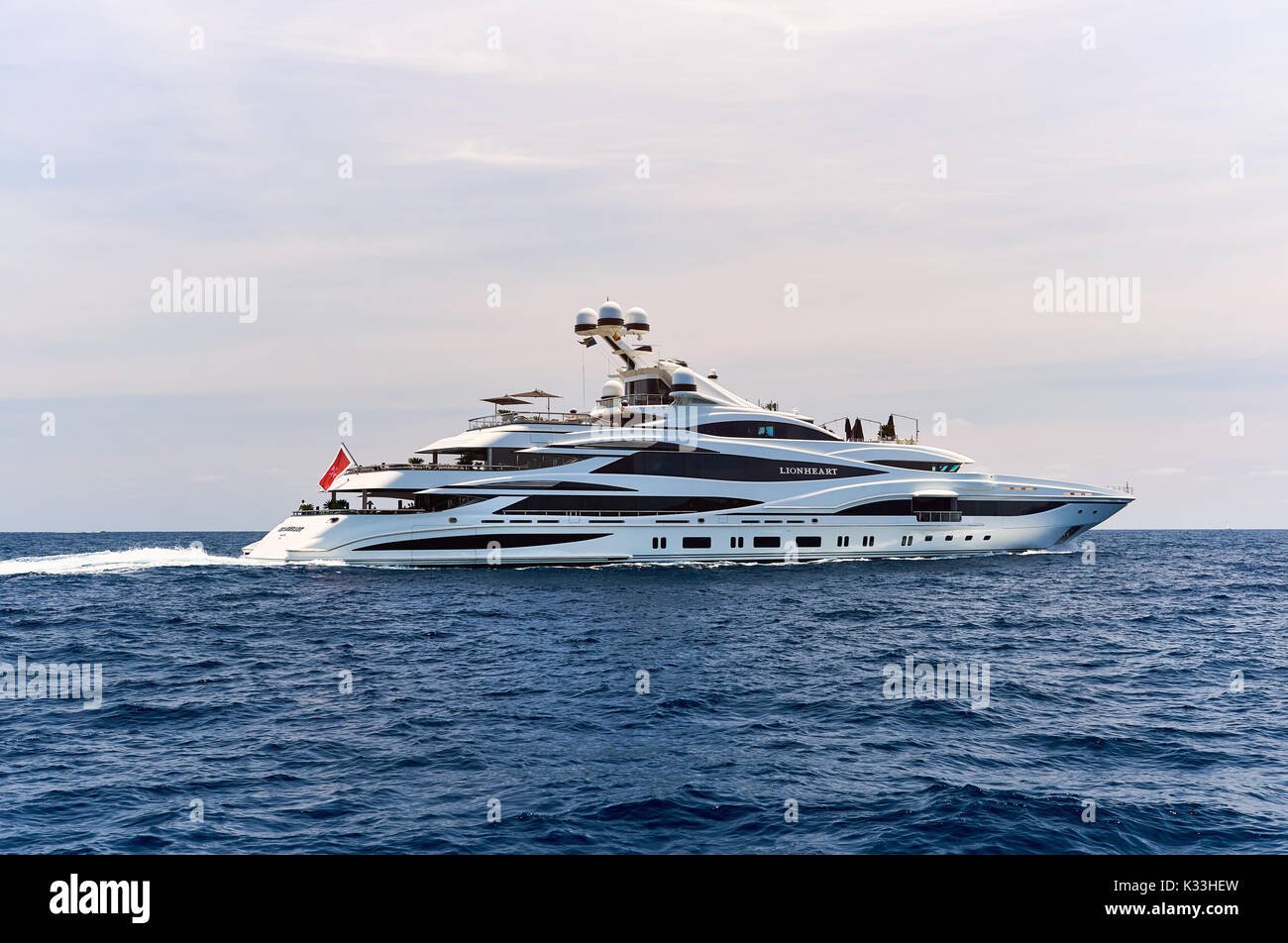 The 90-meter luxury yacht Lionheart cruising in the sea, associated with Philip Green