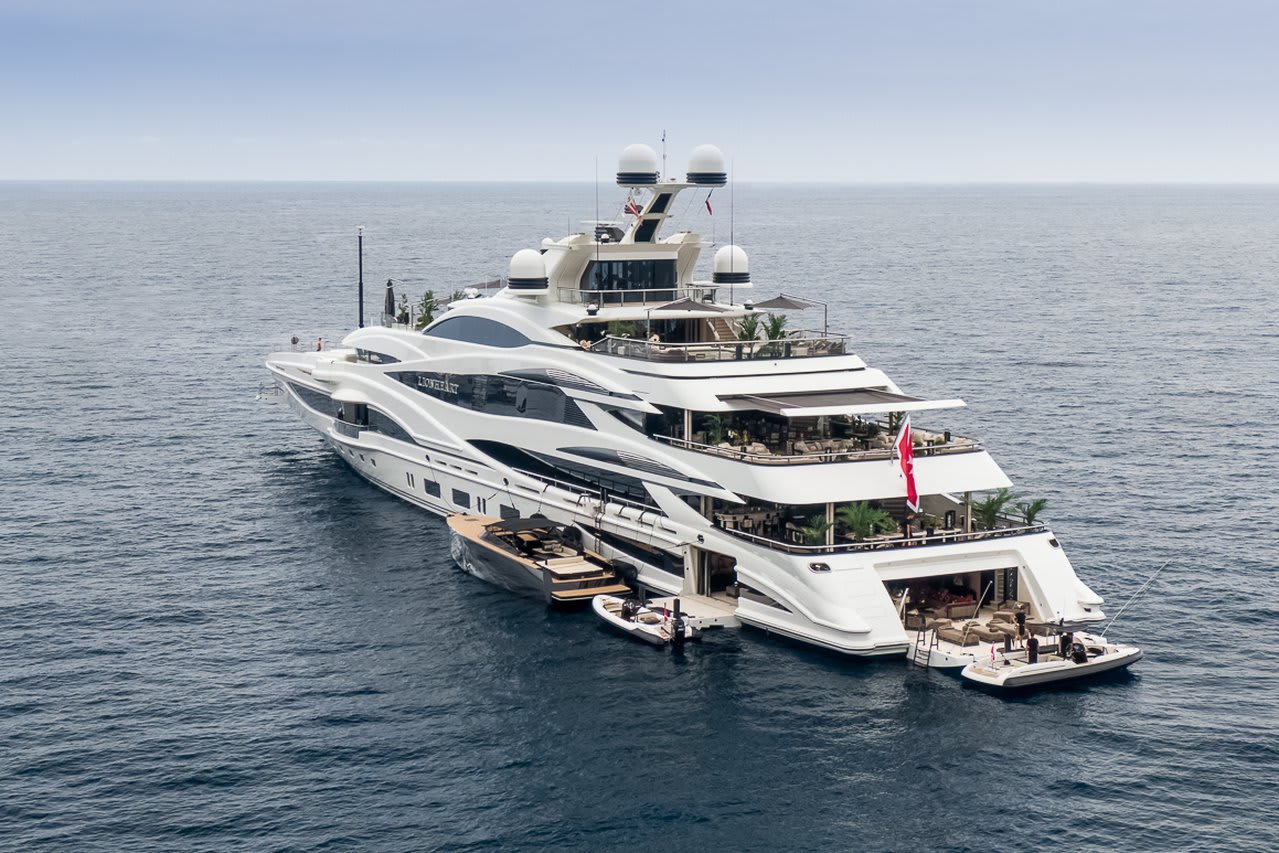 The 90-meter Lionheart superyacht owned by Philip Green showcasing luxury and modern design on open waters