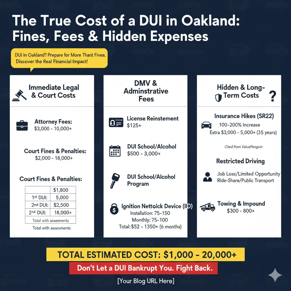 Cost of a DUI in Oakland Oakland DUI fines and fees Alameda County DUI expenses California DUI penalties DUI insurance cost California